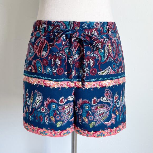 Ann Taylor LOFT Boho Paisley Patterned Belted Bow Tie Shorts - Picture 1 of 9